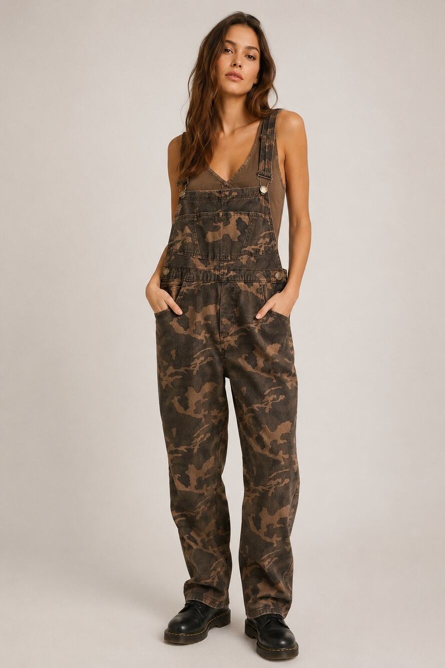 American Bazi Camo Denim Overalls – Size Large